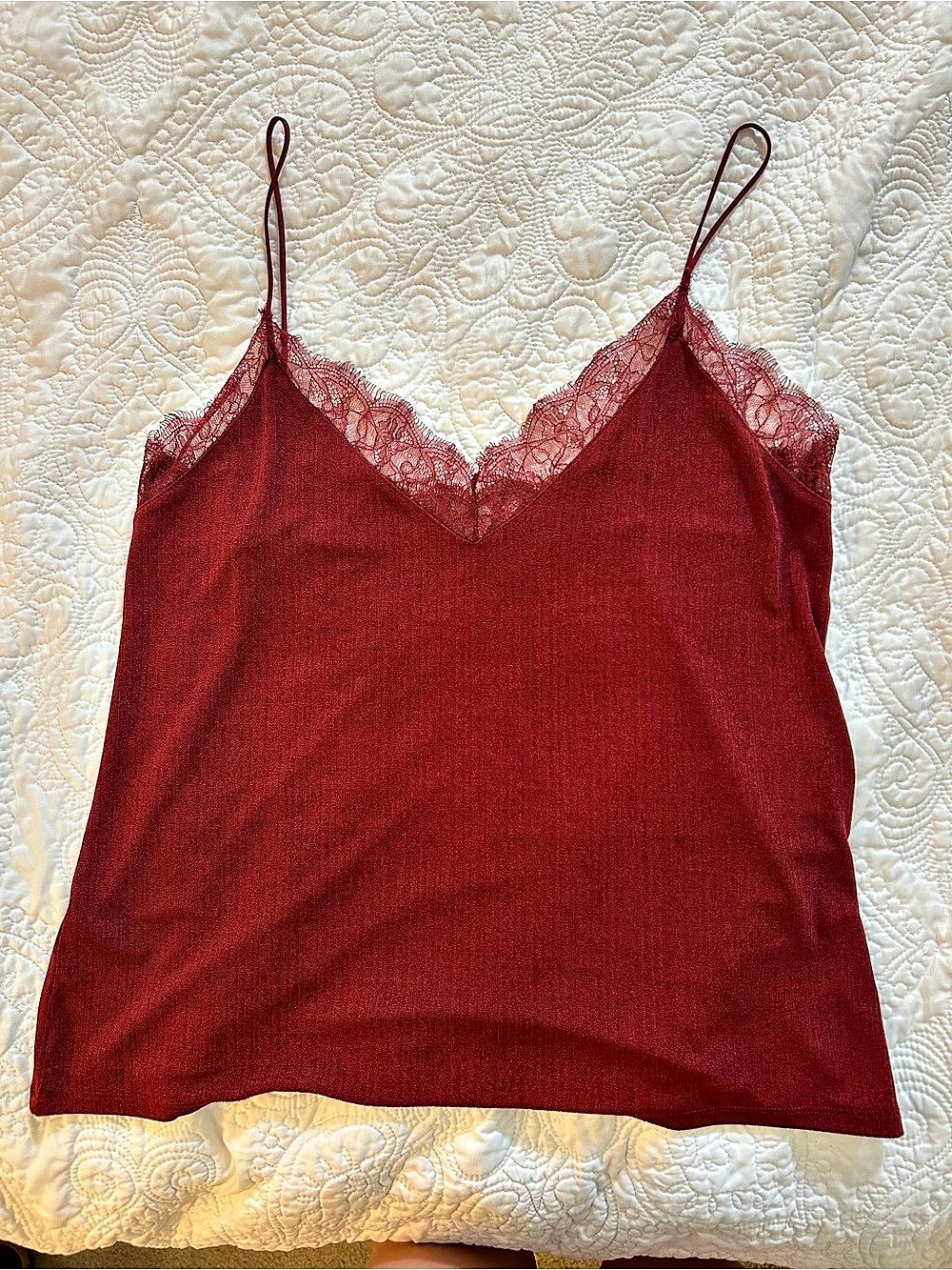 Lace Trim Camisole in Red Medium Like New